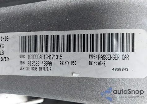 2016 Chrysler 200 Limited from USA, damaged, VIN 1C3CCCAB1GN171315